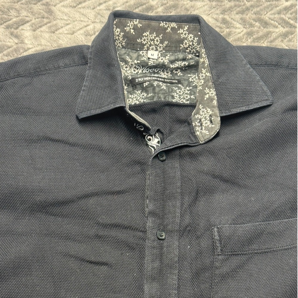 Visconti Uomo Black Mercerized Cotton Floral Trim Button Down Shirt MED (1450)